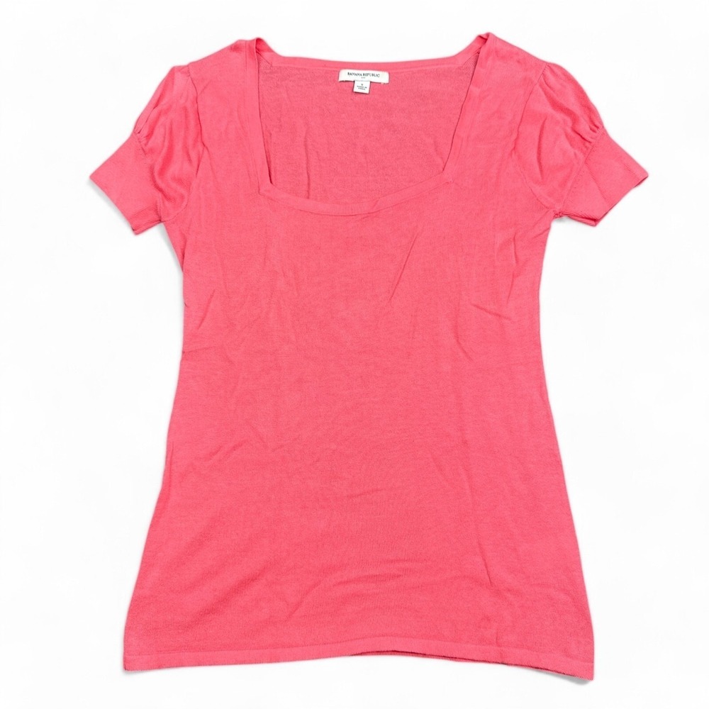 Banana Republic Knit Top Womens Size Small Pink Square Neck Stretch Casual